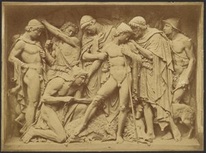[Basrelief von Männern und totem Eber] von Unknown artist