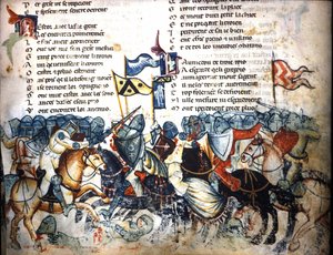 Kampfszene. Miniatur aus dem „Roman de Troy“ von Benoit de Saint Maure. 14. Jahrhundert Biblioteca Marciana, Venedig von Unknown artist