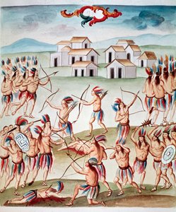 Kampfszene, Hinterhalte in Acolman, Mexiko (Aquarell, ca. 1770-1780) von Unknown artist