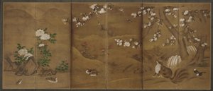 Vögel, Blumen der Jahreszeiten und Zibetkatzen von Unknown artist