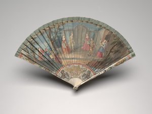 Brisé-Fächer mit einer Szene der Comédie-Italienne, ca. 1700-25