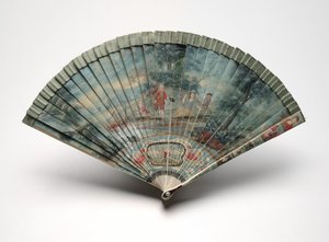 Brisé-Fächer mit einer Szene von zwei Paaren in einer Landschaft, ca. 1700-25