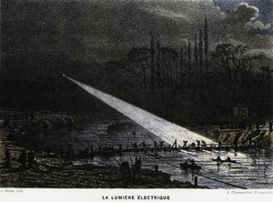 Verteidigungsanlagen über die Seine bei Nacht mit Bogenlicht bauen. Deutsch-Französischer Krieg von Unknown artist