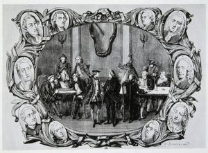 Café Procope in Paris im 18. Jahrhundert mit Buffon, Gilbert, Diderot, D