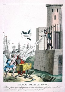 Karikatur gegen Napoleon I. mit Personifikation von Ehrgeiz und Tod