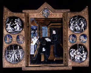 Catherine de Medici im Gebet - Triptychon Email und Leder von Unknown artist