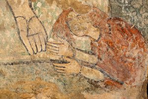 Christus segnet mit Magdalena zu seinen Füßen, Detail