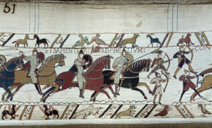 Eroberung Englands durch den Herzog der Normandie Wilhelm den Eroberer 1066: Beginn der Schlacht von Hastings (Detail) von Unknown artist