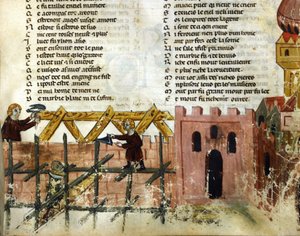 Bauszene. Miniatur aus dem „Roman de Troy“ von Benoit de Saint Maure. 14. Jahrhundert, Biblioteca Marciana, Venedig von Unknown artist