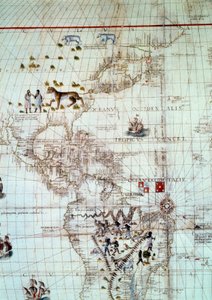 Kontinent Amerika. Detail der Weltkarte von Sebastien Cabot