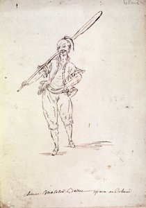 Kostüm für die Figur des Roland in der gleichnamigen Oper von Komponist Niccolo Vito Piccinni nach einem Libretto von Jean Francois Marmontel (1778). Zeichnung aus dem späten 18. Jahrhundert von Unknown artist