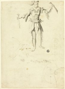 Kostümierter Mann mit zwei Schwertern von Unknown artist