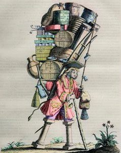 Kostüme von Paris im Laufe der Jahrhunderte - Gravur Nr. 81 mit dem Titel Bewundere die Kraft - Karikatur von Apothekern gegen Armand Nompar II de Caumont (1679-1761), Herzog von La Force, beschuldigt des Monopols im Jahr 1721 von Unknown artist
