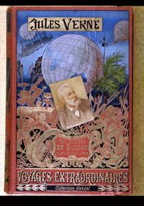 Buchumschlag „Außergewöhnliche Reisen: Fünf Wochen im Ballon und Reise zum Mittelpunkt der Erde“ von Jules Verne, Hrsg. Hetzel