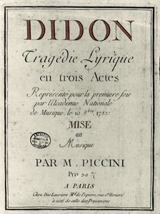 Titelblatt des Librettos der Oper „Didon“ von Komponist Niccolò Vito Piccinni (1728-1800). 1783 von Unknown artist