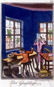 Handwerk: Glaser in seiner Werkstatt. In „Umfassende Beschreibung der Künste und Handwerke und Werkstätten für junge Leute“ von Johan Peter Vue. Hrsg. Nürnberg, Weigel und Schneider von Unknown artist