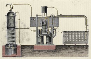 Schneiden des industriellen Apparats von Ferdinand Carré (1824-1894) zur Herstellung von Eis. Gravur aus dem 19. Jahrhundert von Unknown artist