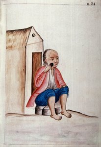 Alltagsleben und Bräuche in Peru: "Indianer rasiert sich den Bart an seiner Tür". Aquarell aus dem Buch "Trujillo del Peru" von Baltasar Martinez Companon y Bajanda, Bischof von Trujillo (1782-1785). 18. Jahrhundert, Madrid. Biblioteca del Palacio Real von Unknown artist