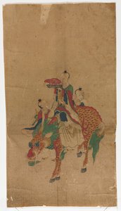 Daoistischer Unsterblicher auf einem Qilin und zwei Begleitern