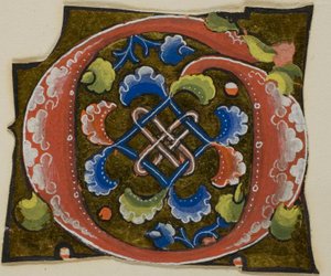 Geschmücktes Initial "G" in Rot mit konventioneller Blume aus einem Manuskript