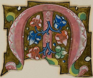 Geschmücktes Initial "M" in Rosa mit konventionellen Blättern aus einem Chorbuch von Unknown artist
