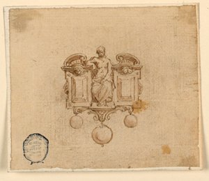 Entwurf für eine Brosche mit Frau im zerbrochenen Giebel von Unknown artist
