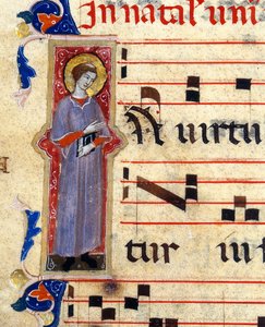 Detail einer illuminierten Seite eines Chorals, der einen Heiligen darstellt von Unknown artist