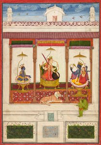 Devi mit Krishna und Vishnu in einem Palast