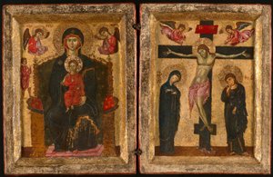 Diptychon der thronenden Jungfrau mit Kind und der Kreuzigung von Unknown artist