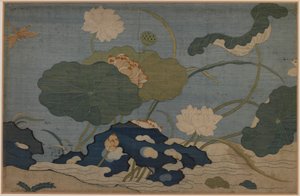 Libelle und Lotusblumen von Unknown artist