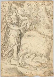 Zeichnung: A) Rhea und der Säugling Jupiter. B) St. Franz von Assisi von Unknown artist