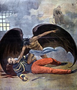 Dreyfus. Der Selbstmord von Oberstleutnant Hubert Henry in seiner Zelle, nachdem er als Autor des Briefes, der Dreyfus beschuldigte, entlarvt wurde. 1898.