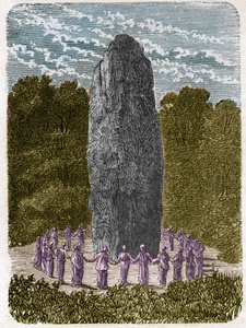 Druidin tanzt um einen Menhir. von Unknown artist
