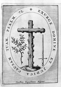 Emblem der spanischen Inquisition: Kreuz, Olivenzweig und Schwert. 17. Jahrhundert von Unknown artist