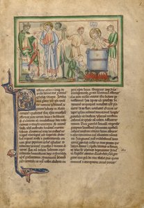 Kaiser Domitian spricht zu Johannes dem Evangelisten und Johannes der Evangelist in einem Kessel mit kochendem Öl von Unknown artist