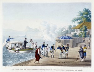 Erste Landung der Franzosen in der portugiesischen Siedlung Dille auf der Insel Timor