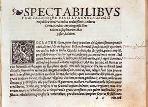 Erste Seite von „De arte cantandi micrologus“ von Andree Ornitoparchi (Andreas Ornithoparchus) 1533 Bologna, civico museo musicale