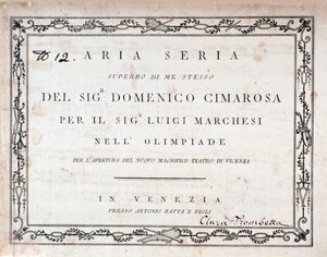 Erste Seite der Partitur von Aria Seria von Domenico Cimarosa