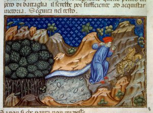 Erster Gesang der Hölle, ein Panther widersetzt sich Dantes Durchgang. Illustration der „Göttlichen Komödie“ (Divina Commedia) von Dante Alighieri (1265-1321). Miniatur aus einem Manuskript des 15. Jahrhunderts. Paris, B.N.
