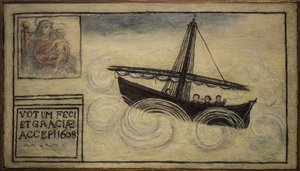 Ehemaliges Votivbild (ex voto) eines Seemanns, populäres Angebot als Zeichen der Hingabe und Dankbarkeit des Seemanns, der die Gefahren des Meeres überlebt hat, aus der Kirche von Carmine, Torre del Greco, in der Nähe von Neapel, 1608 Italien von Unknown artist