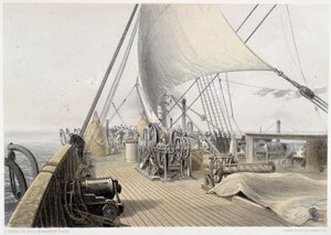 Vorderdeck freigeräumt für den letzten Versuch des Greifens, 11. August 1858 - in „Das Atlantikkabel“ von W. H. Russel, ca. 1860 von Unknown artist