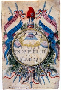 Französische Revolution: Freiheit, Gleichheit, Brüderlichkeit oder Tod. Unteilbarkeit der Republik, die revolutionären Symbole von Unknown artist