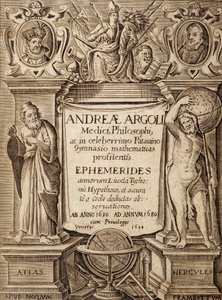 Frontispiz von „Ephemerides“ mit Herkules und Atlas von Andreae Argoli