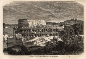 Gesamtansicht des Kolosseums in Rom, flavisches Amphitheater, das im Jahr 80 unter der Herrschaft von Kaiser Titus fertiggestellt wurde, bis zu 75.000 Menschen fassend, blieb es bis zum 6. Jahrhundert in Betrieb, Symbol des imperialen Roms, östlich des Röm