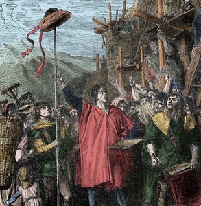 Gesslers Hut - Landvogt Hermann Gessler errichtet einen Pfosten in Altdorf und hängt seinen Hut daran, um die Einwohner zum Verbeugen zu zwingen. Wilhelm Tell von Unknown artist