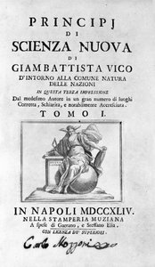 Giambattista Vico. Auch genannt Giovanni, Gian Battista, Jean Baptiste oder Jean-Baptiste. Frontispiz von „La Scienza Nuova“ von Unknown artist