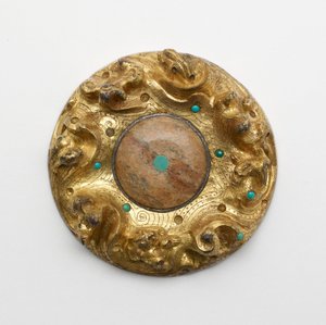 Vergoldete Bronzeplakette mit Tieren in einer Landschaft von Unknown artist