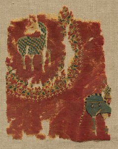 Wandbehang mit Blattmedaillon und Reiter