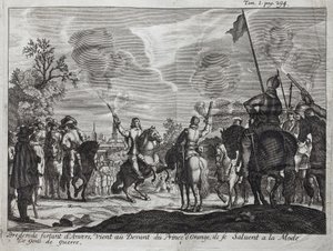Henri, Graf von Brederode (Hendrik Graaf van Brederode) (1531-1568), verlässt Antwerpen (Niederlande), kommt vor Wilhelm I. von Oranien-Nassau (Oranje Nassau), Prinz von Oranien (oder Wilhelm der Schweiger). von Unknown artist