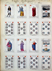 Historische Spielkarten, die große Persönlichkeiten aus Geschichte, Kunst, Literatur, Religion darstellen. 19. Jahrhundert. Paris, B.N.